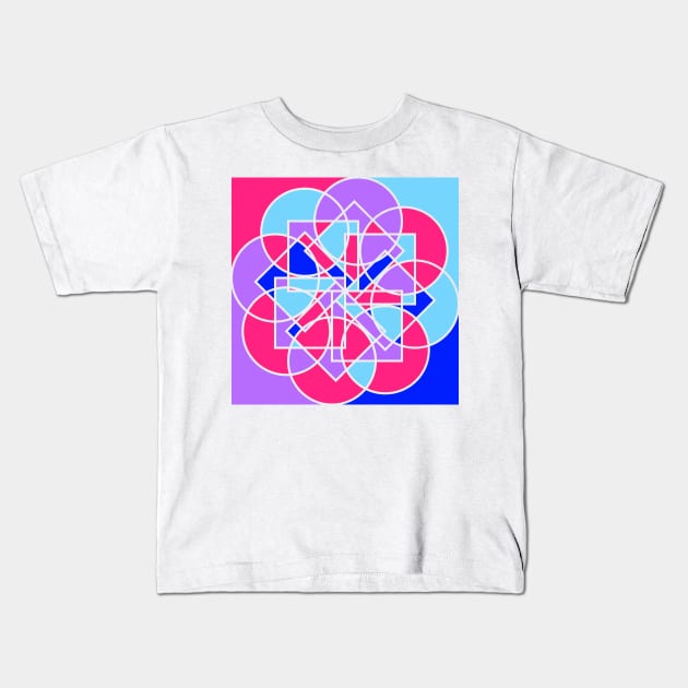 Digital geometric mandala with repeated shapes in random bright neon colors Kids T-Shirt by acidmit